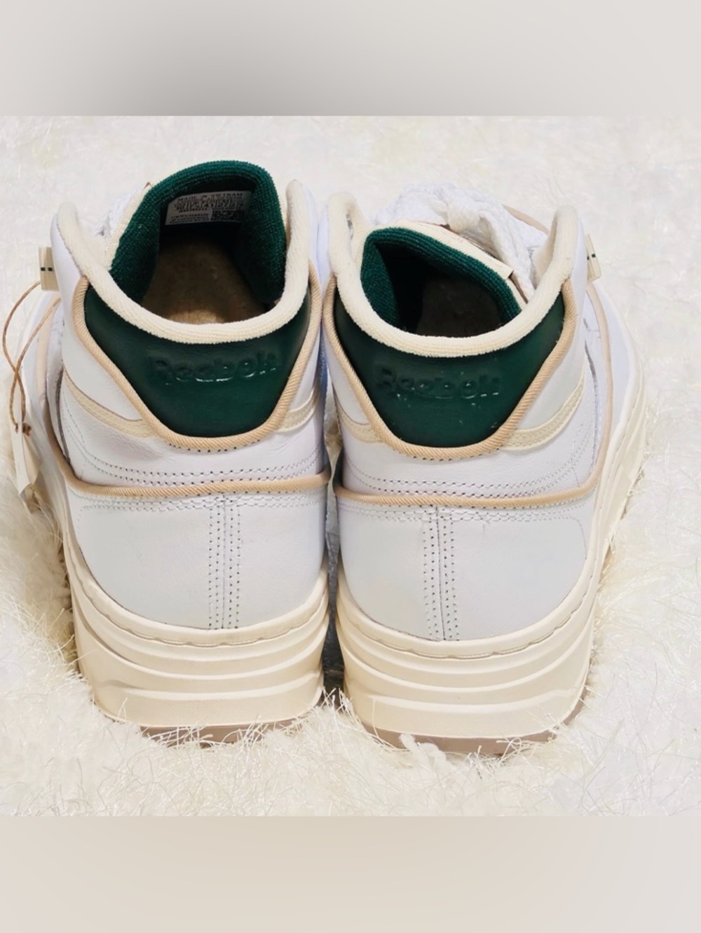 NEW_ Reebok Women’s White Leather Platform Sneakers with Cream Accents - Picture 10 of 11